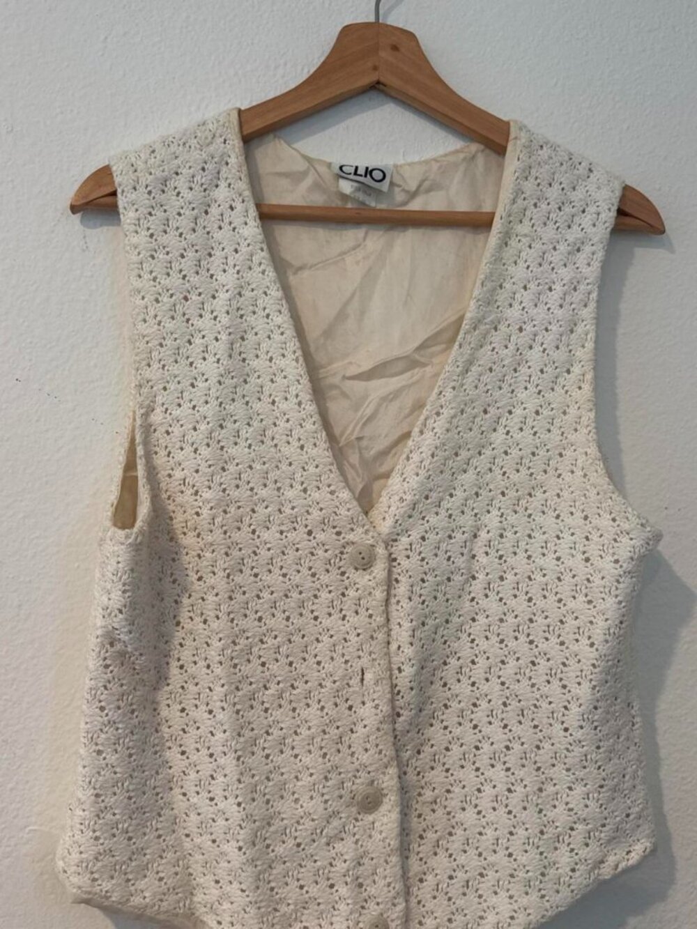 Clio cream crochet vest with small dark floral pattern